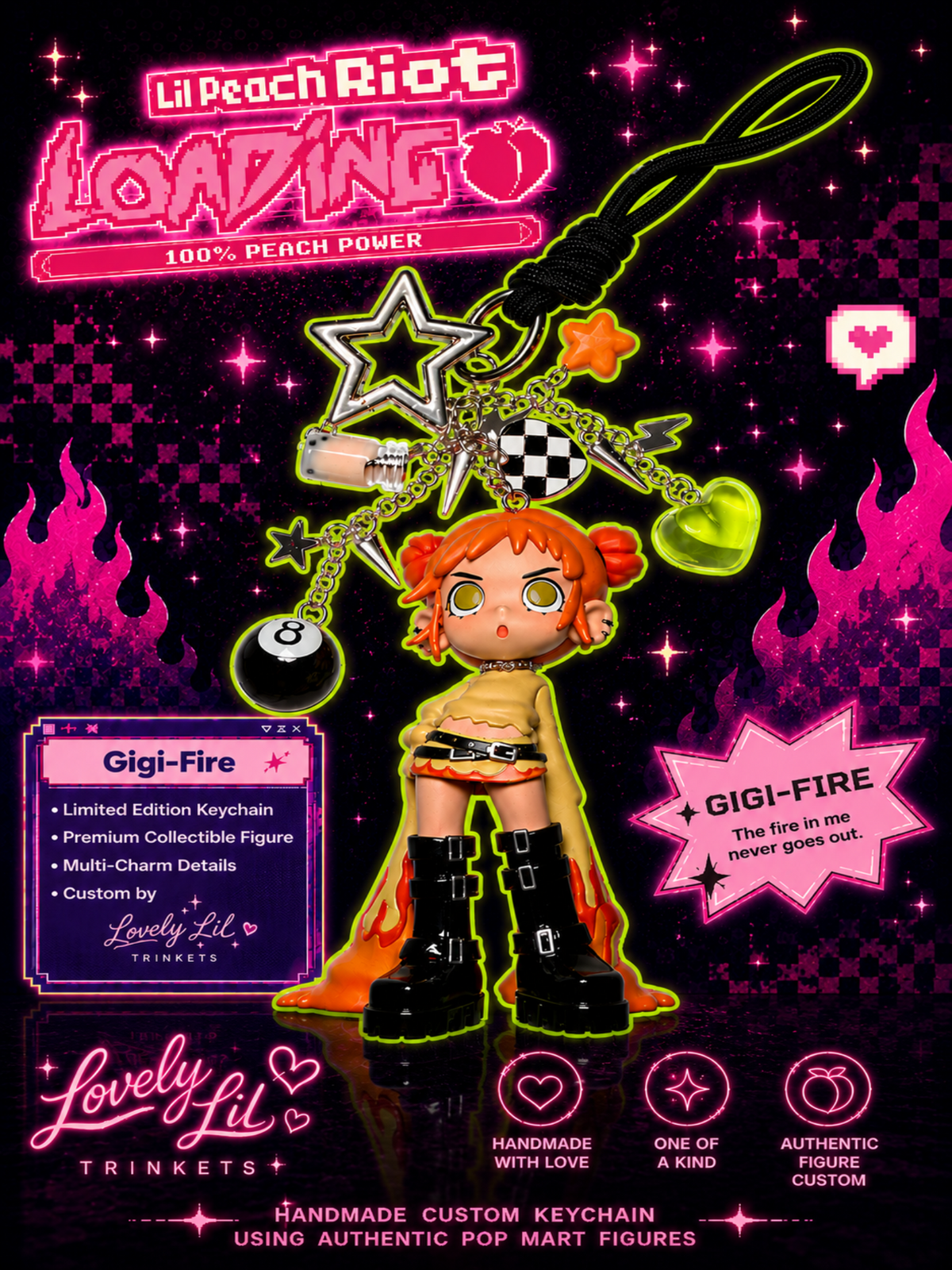 Pop Mart x lil Peach Riot- GIGI FIRE🔥🖤⚡️